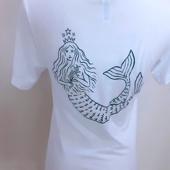 CANVAS, Cotton Rayon Blend,  Plain Front, STARBUCKS on sleeve, Twin Tail Siren T - Picture 1 of 8